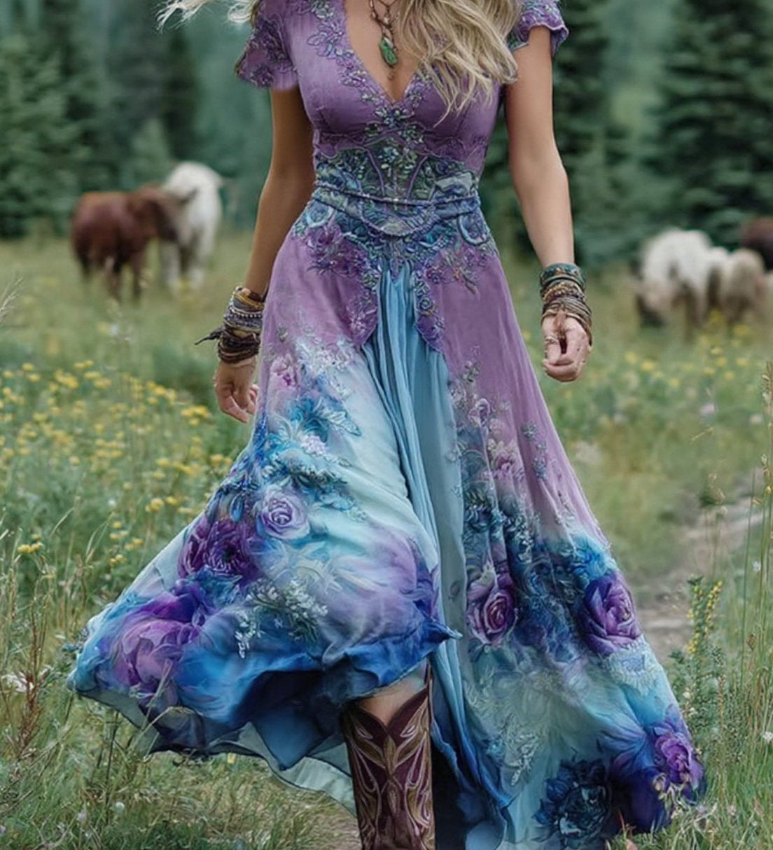 Serena - Lühike Maxi Lilleline Kleid