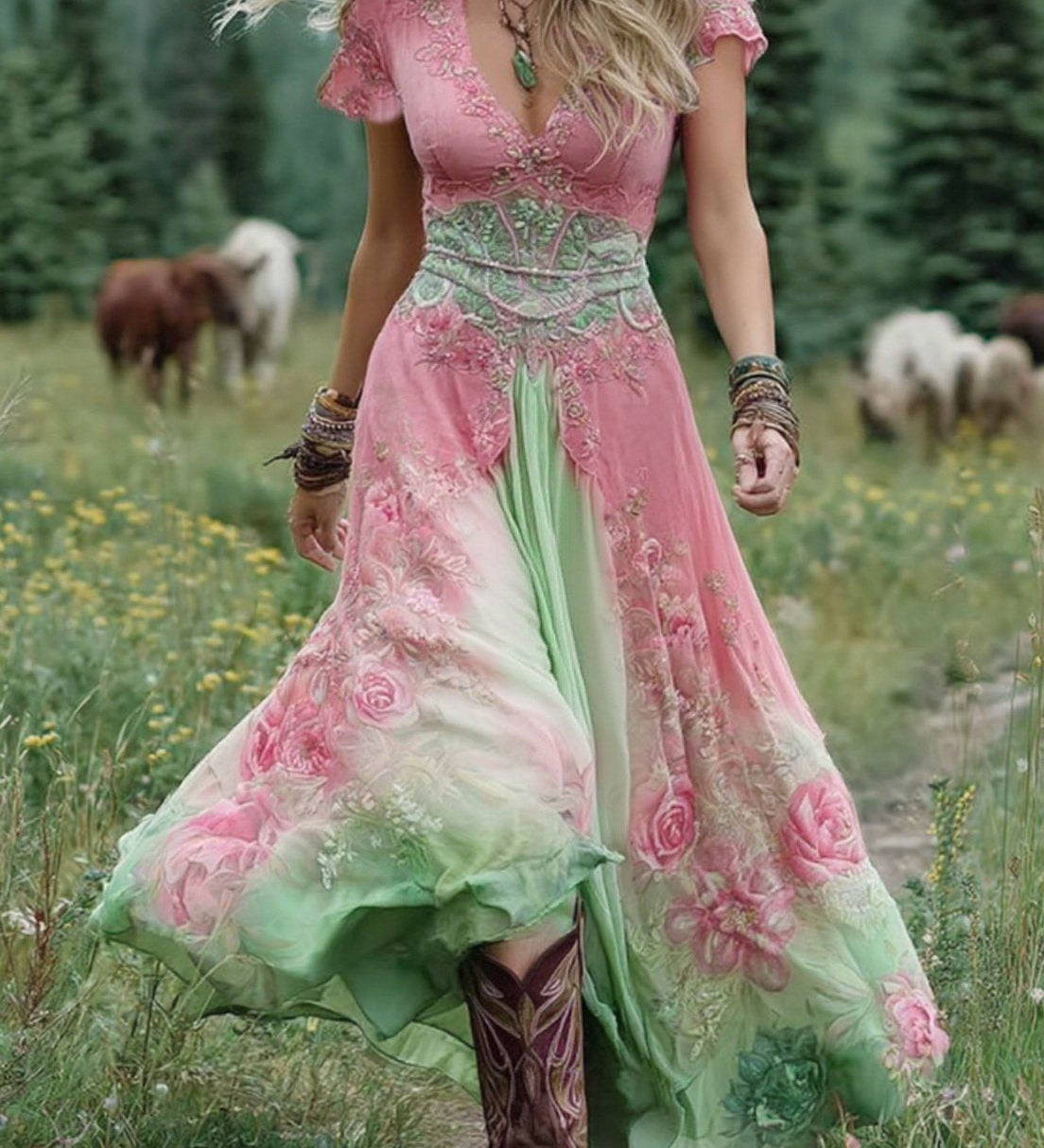 Serena - Lühike Maxi Lilleline Kleid