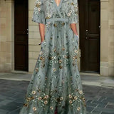 Rute - Elegantne lillemuster maxi kleit