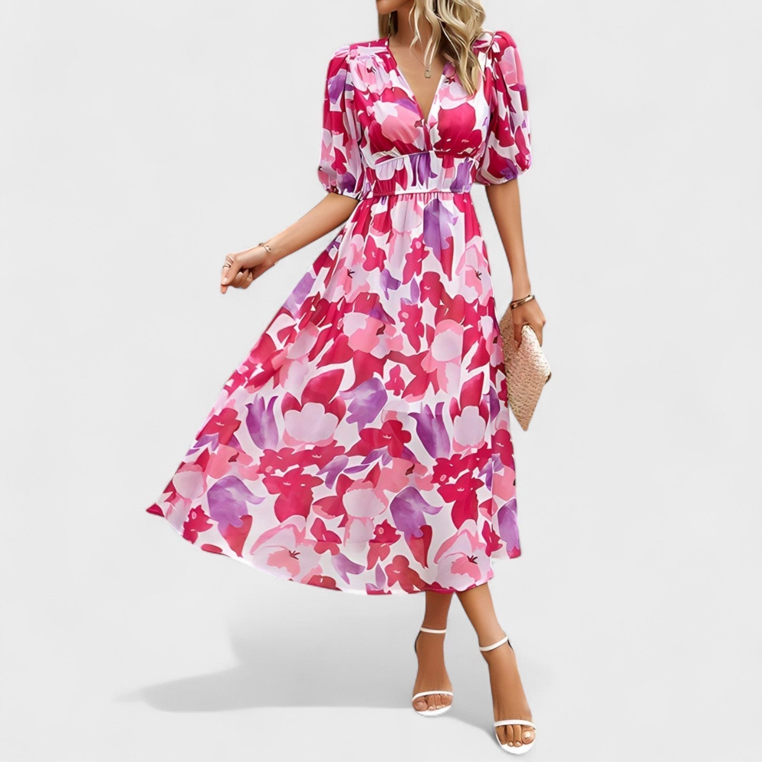 Clara - Elegantne Lilledes Midi Kleid
